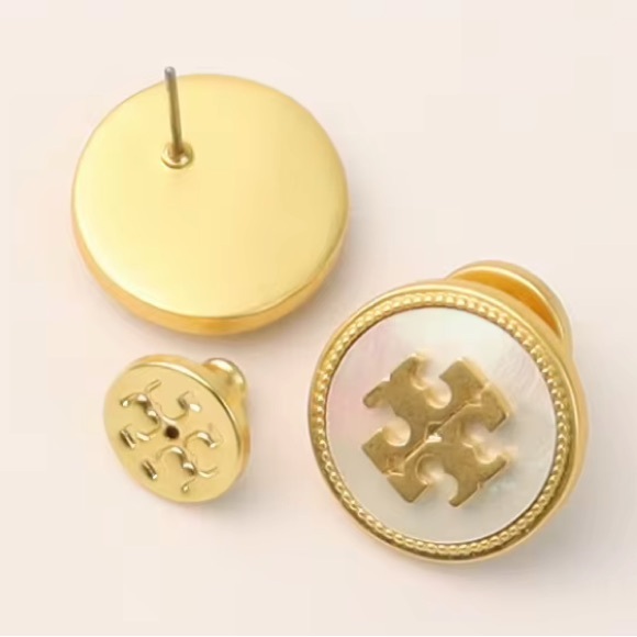 Tory Burch semiprecious ivory round button stud logo earrings - Picture 4 of 10